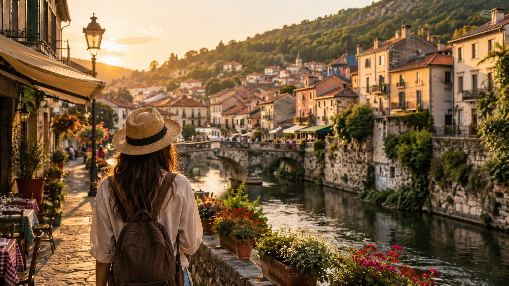 Golden-Hour Riverside Village Stroll